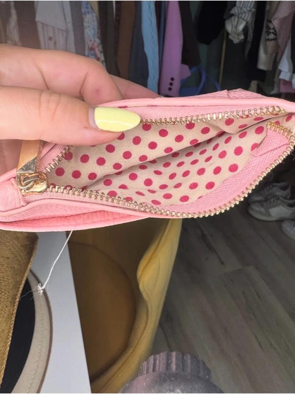 Pink Woven Leather Zip Card Case Wallet - Women